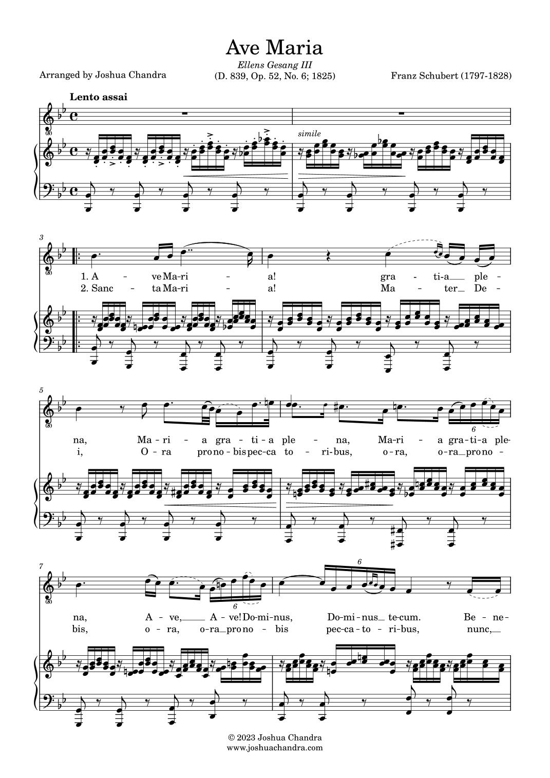 Ave Maria by Schubert (Piano & Voice Parts in Latin) (arr. Joshua Chandra)