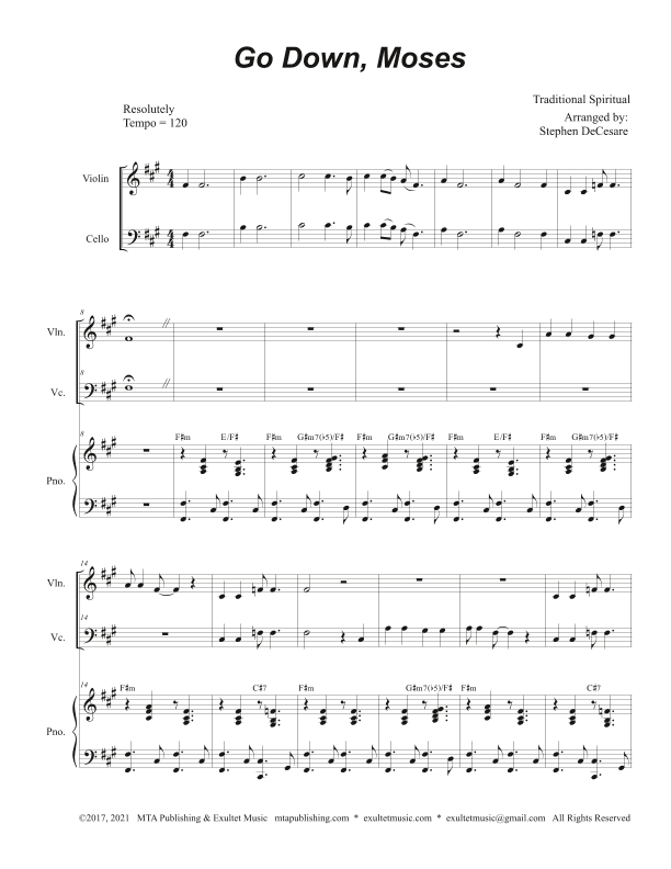 Go Down, Moses (Duet for Violin and Cello) (arr. Stephen DeCesare)