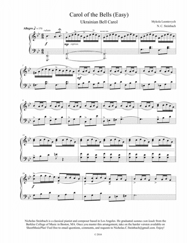 Carol of The Bells (Easy Piano) (arr. Nicholas Steinbach)