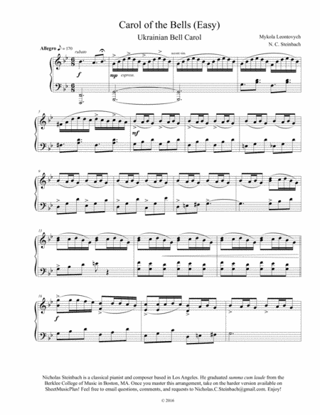 Carol of The Bells (Easy Piano) (arr. Nicholas Steinbach)