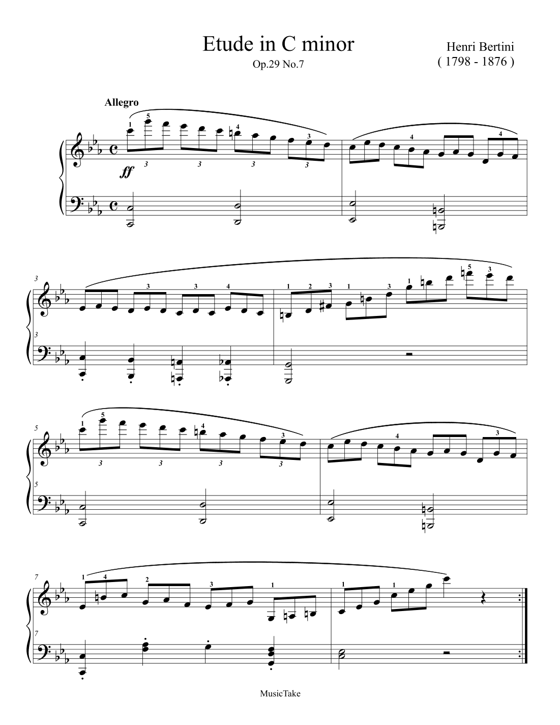 Bertini Etude in C minor Op.29 No.7 (arr. Ben Choupak)