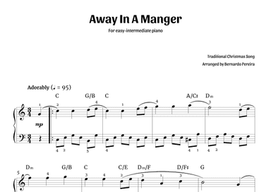 Away In A Manger (easy-intermediate piano in C major - with chords) (arr. Bernardo Pereira)