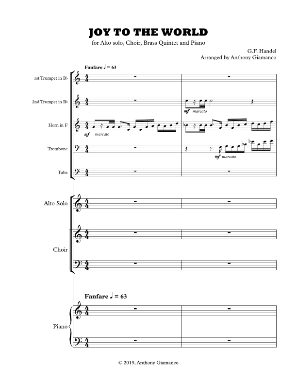 Joy to the World (alto solo, choir, brass quintet and piano) (arr. Anthony Giamanco)