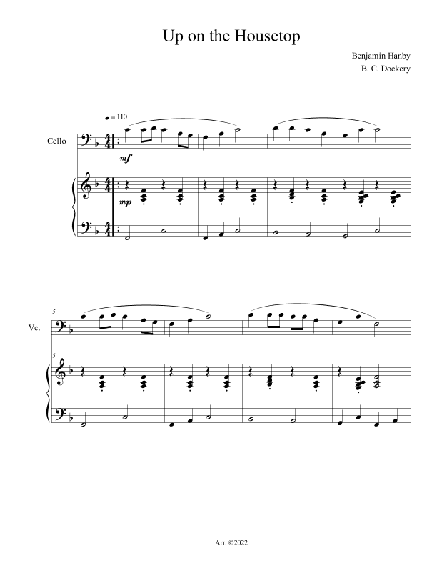 Up on the Housetop (Cello Solo with Piano Accompaniment) (arr. B. C. Dockery)