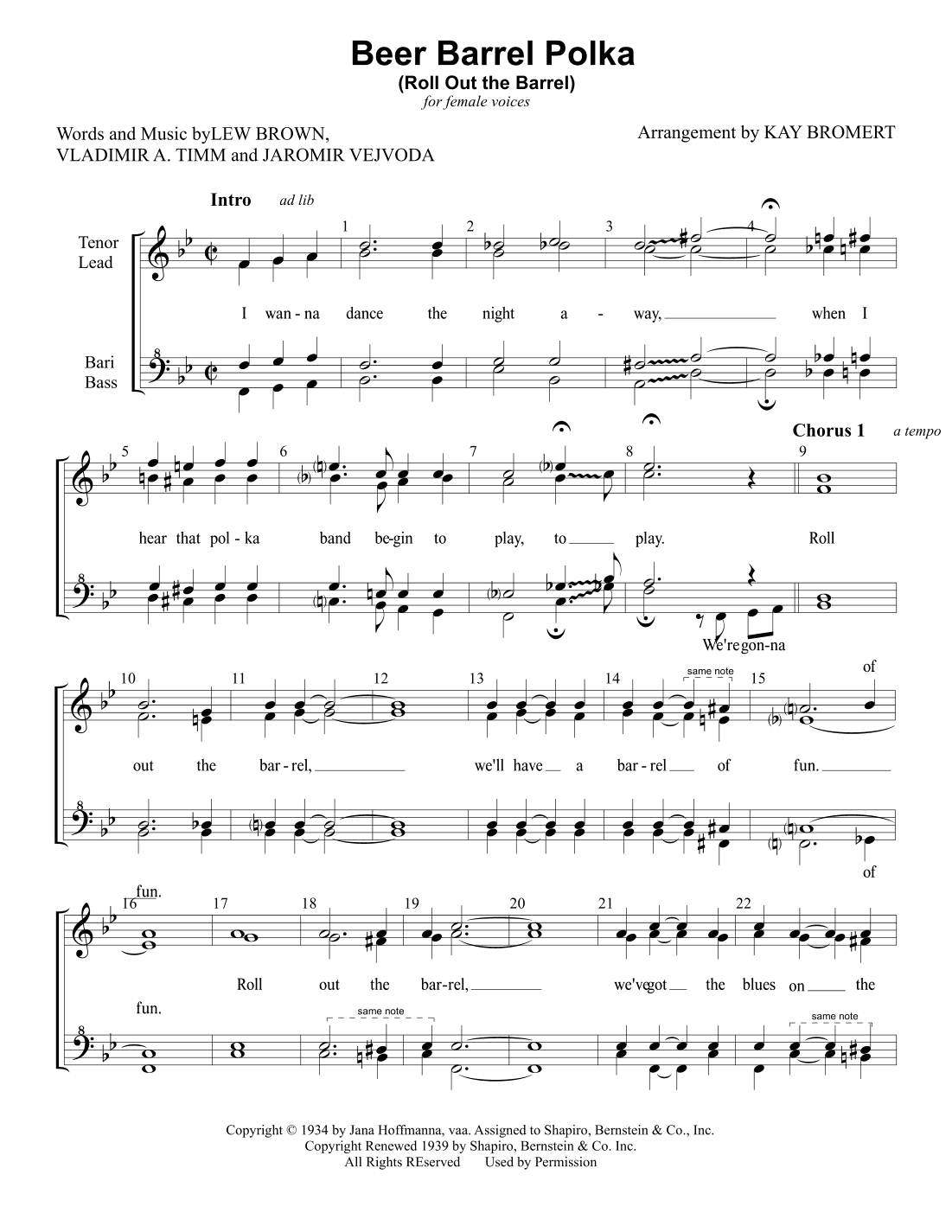 Beer Barrel Polka (roll Out The Barrel) (arr. Kay Bromert)