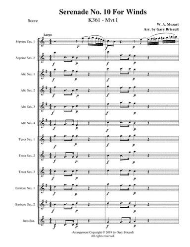 Serenade No. 10 for Winds - Mvt I (Largo) (arr. Gary Bricault)