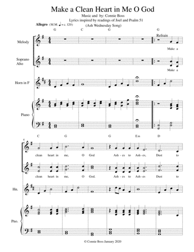 Make a Clean Heart in Me O God - French Horn in F trio and piano