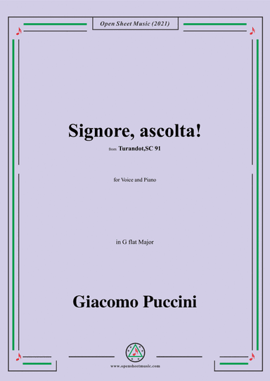 Puccini-Signore,ascolta!in G flat Major,from 'Turandot,SC 91',for Voice and Piano (arr. Open Cloud)
