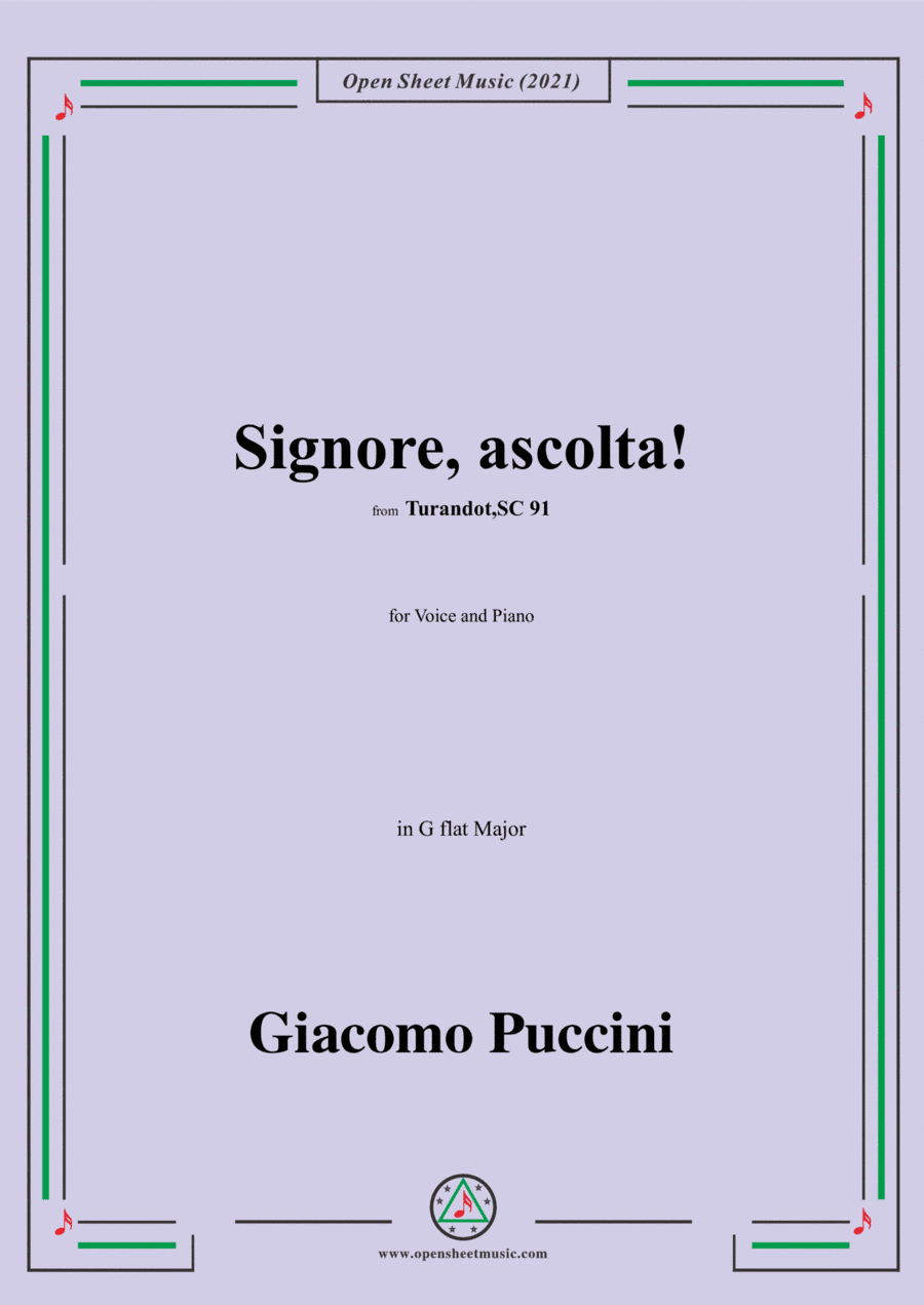 Puccini-Signore,ascolta!in G flat Major,from 'Turandot,SC 91',for Voice and Piano (arr. Open Cloud)