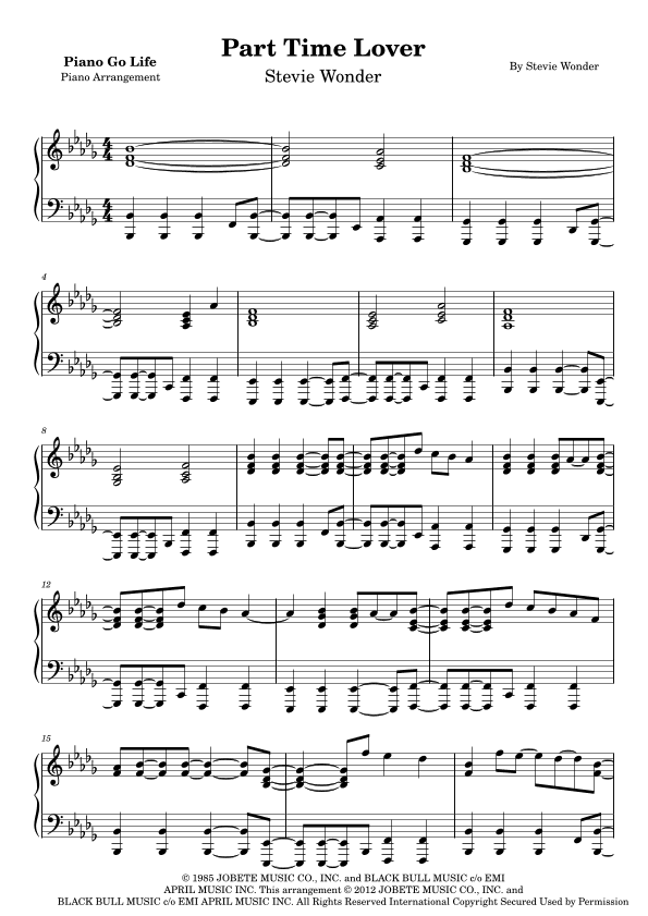 Part-time Lover (arr. Piano Go Life)