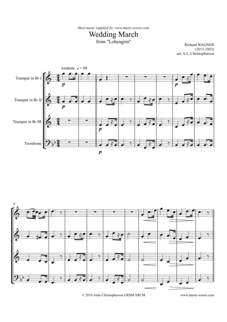 Wedding March from Lohengrin - 3 Trumpets and Trombone (arr. Anne L Christopherson GRSM ARCM)