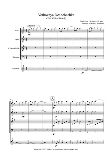 Verbovaya Doshchechka ('The Willow Board') - Ukrainian Folk Song - Wind Quintet (arr. Robert Steadman)