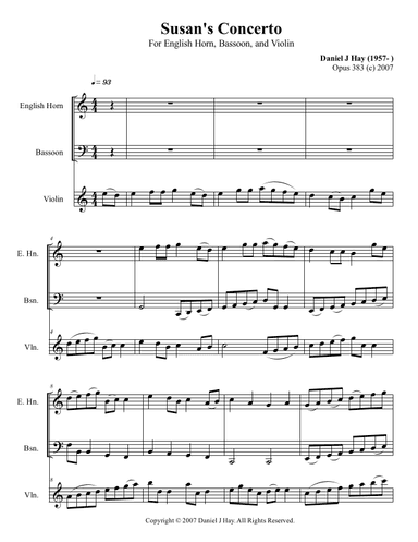 Susan's Concerto (Opus 383) - Violin, English Horn, and Bassoon -- Full Score - Score Only