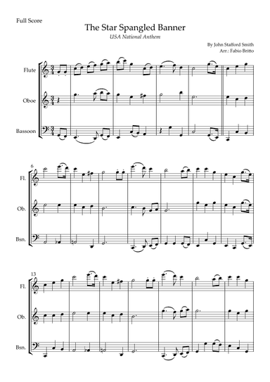 The Star Spangled Banner (USA National Anthem) for Woodwind Trio (arr. Fabio Britto)