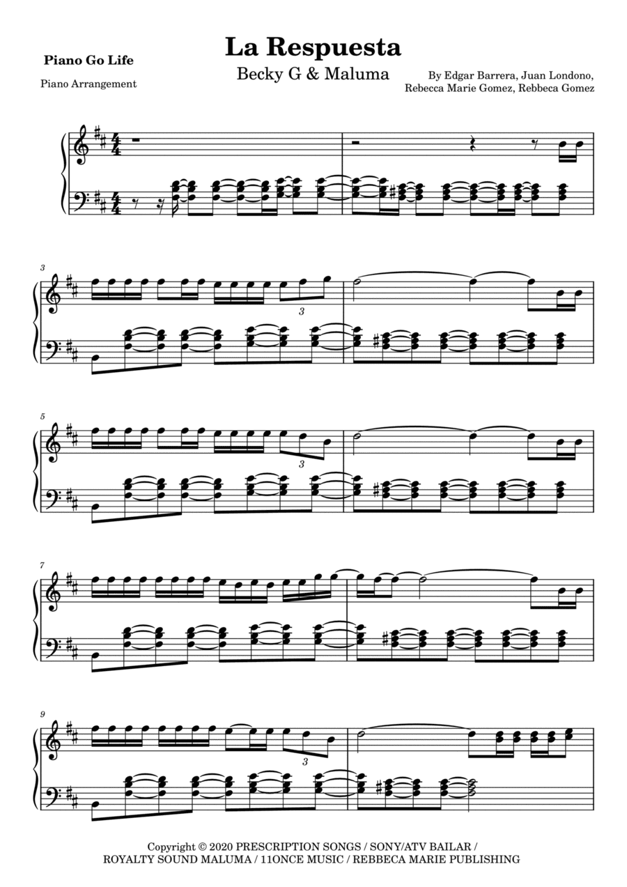La Respuesta (arr. Piano Go Life)