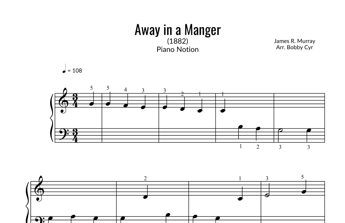 Away in a Manger (Very Easy Piano Solo) (arr. Bobby Cyr - Piano Notion)