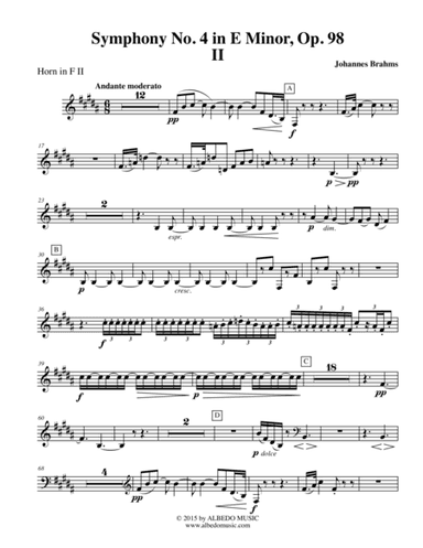 Brahms Symphony No. 4, Movement II - Horn in F 2 (Transposed Part), Op. 98 (arr. Doug Clyde)