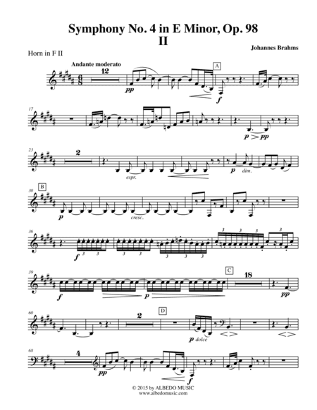 Brahms Symphony No. 4, Movement II - Horn in F 2 (Transposed Part), Op. 98 (arr. Doug Clyde)