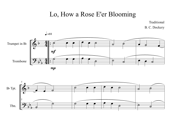 Lo, How a Rose E'er Blooming (Trumpet and Trombone Duet) (arr. B. C. Dockery)