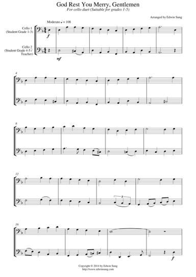 God Rest You Merry, Gentlemen (for cello duet, suitable for grades 1-5) (arr. Edwin Sung)
