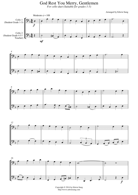God Rest You Merry, Gentlemen (for cello duet, suitable for grades 1-5) (arr. Edwin Sung)