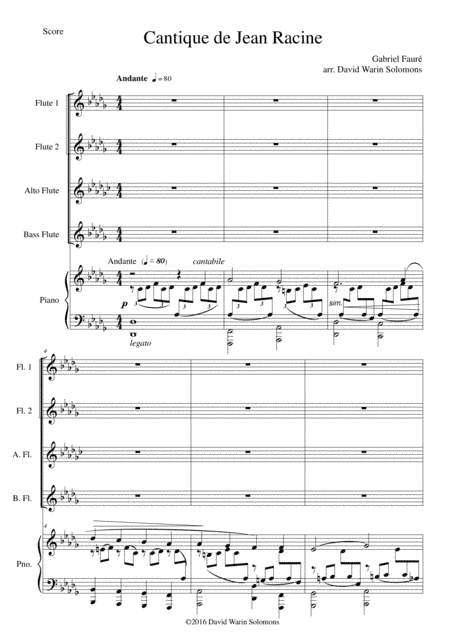 Cantique de Jean Racine for flute quartet (2 flutes, alto flute and bass flute) and piano (arr. David Warin Solomons)