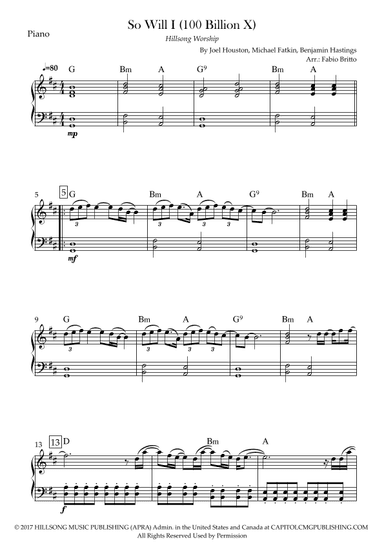 So Will I (100 Billion X) (arr. Fabio Britto)