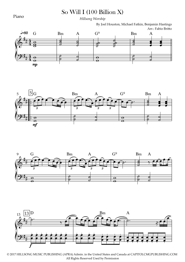 So Will I (100 Billion X) (arr. Fabio Britto)