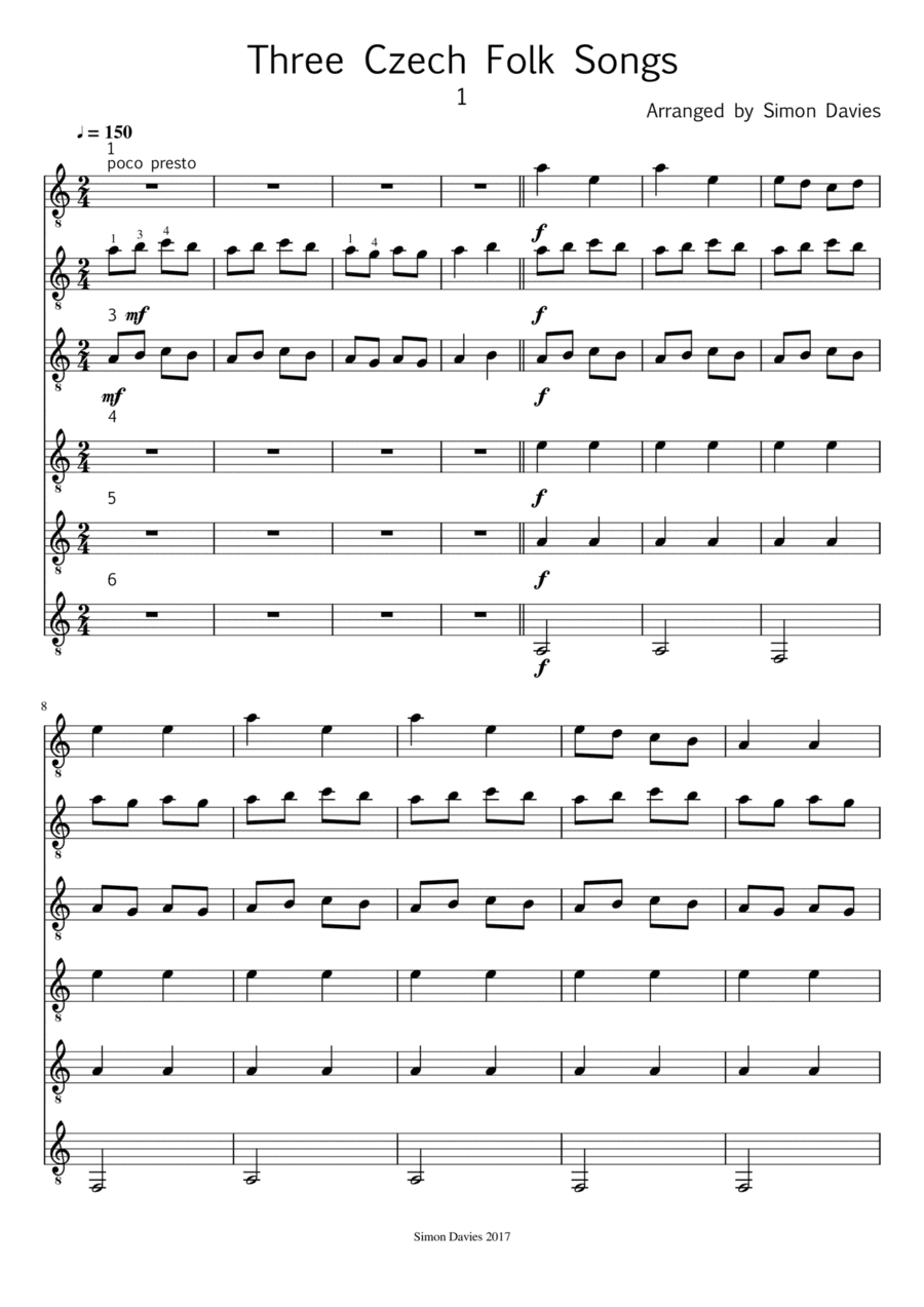 Three Czech Folksongs - 1 (for easy guitar ensemble) (arr. Simon Davies)