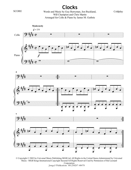 Clocks (arr. James M. Guthrie, ASCAP)