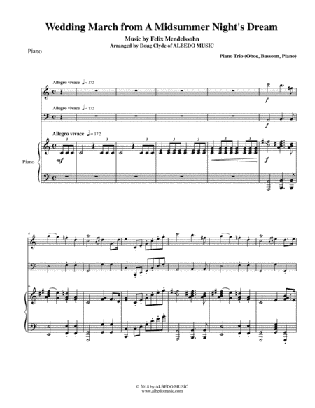 Mendelssohn Wedding March from A Midsummer Night's Dream for Oboe, Bassoon & Piano (arr. Doug Clyde)