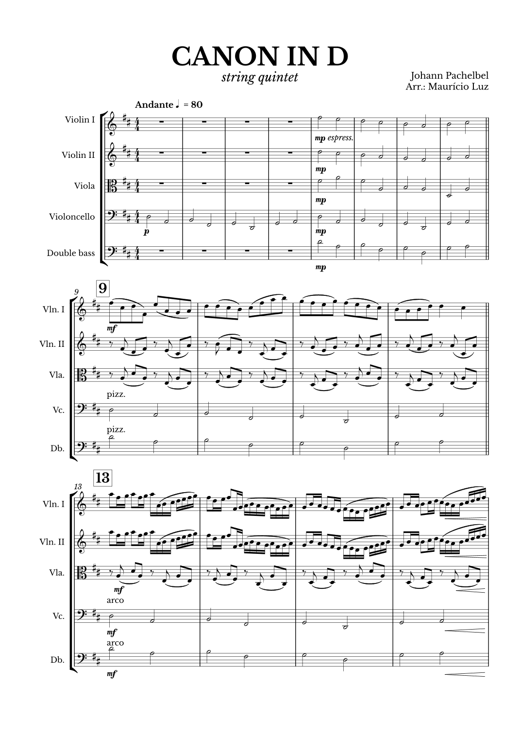 Canon in D for String Quintet (arr. Maurício Luz)