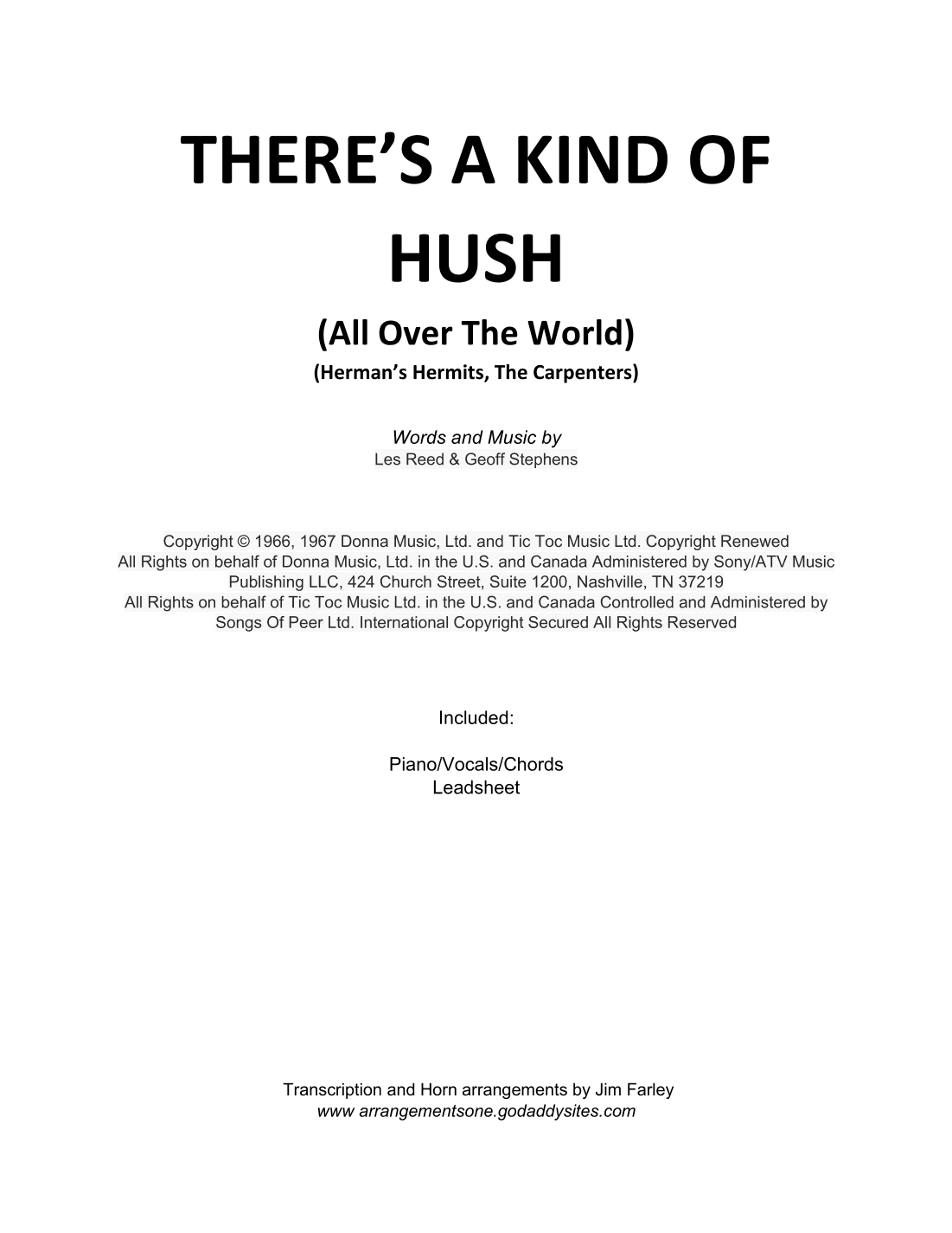 There's A Kind Of Hush (all Over The World) (arr. Jim Farley)