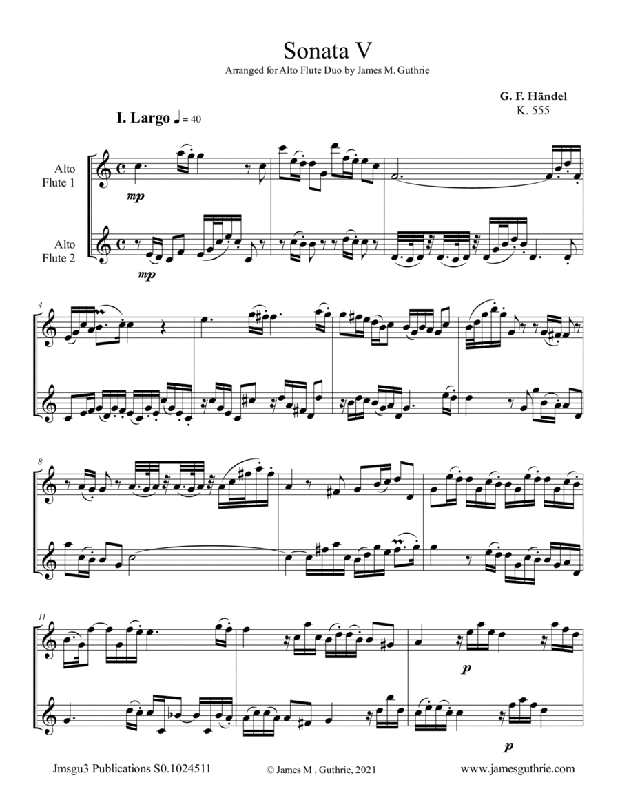 Handel: Sonata No. 5 for Alto Flute Duo (arr. James M. Guthrie)