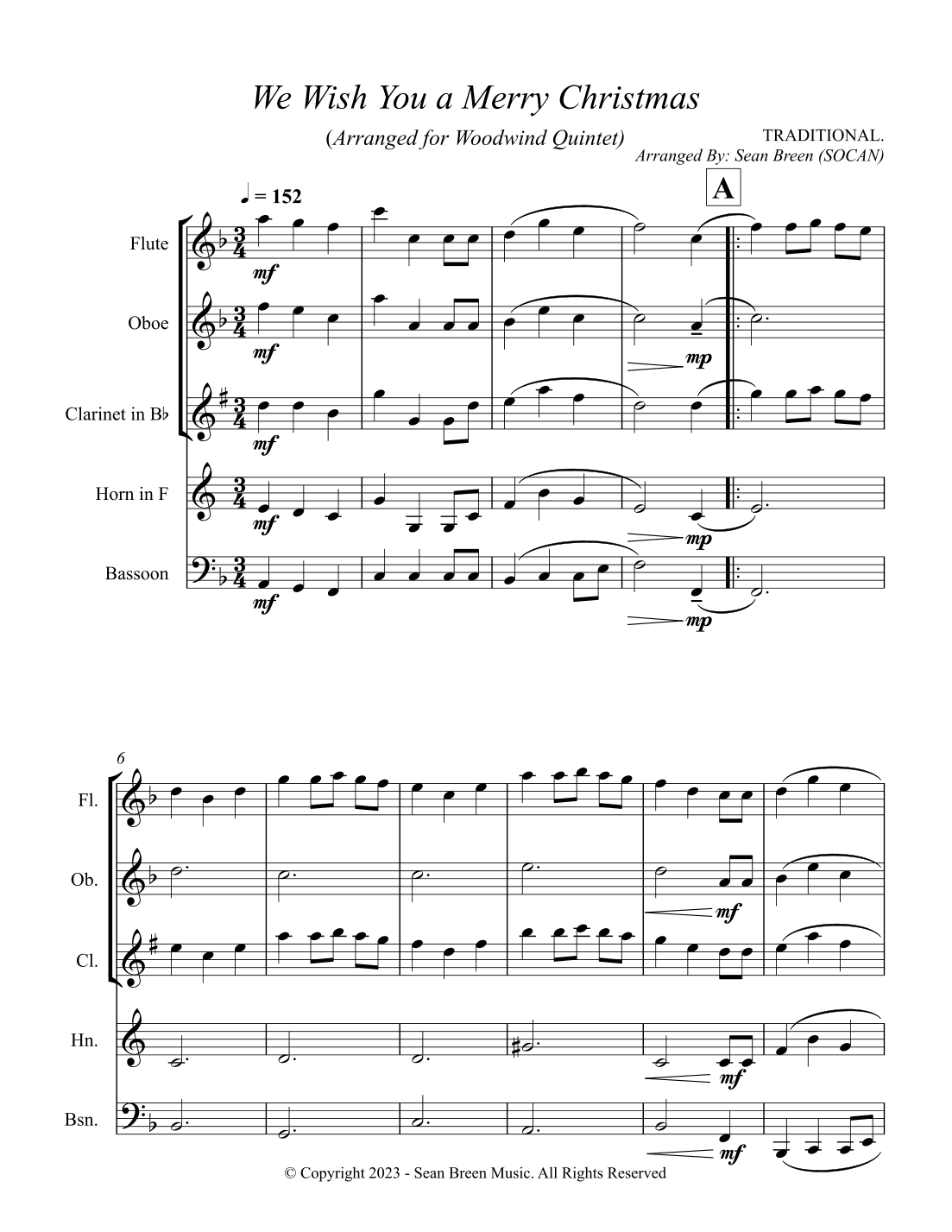 We Wish You a Merry Christmas - Woodwind Quintet (arr. Sean Breen)