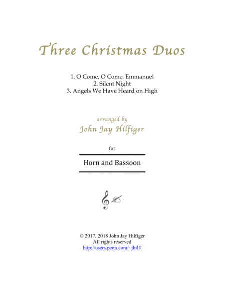 Three Christmas Duos for Horn and Bassoon (arr. John Jay Hilfiger)