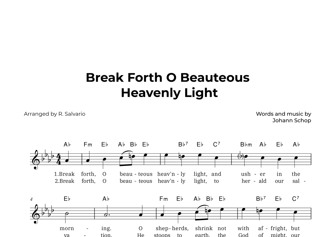 Break Forth O Beauteous Heavenly Light (Key of A-Flat Major) (arr. R. Salvario)