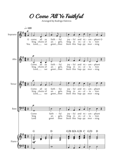 O Come All Ye Faithful (SATB choir and piano accompaniment) (arr. Rodrigo Faleiros)