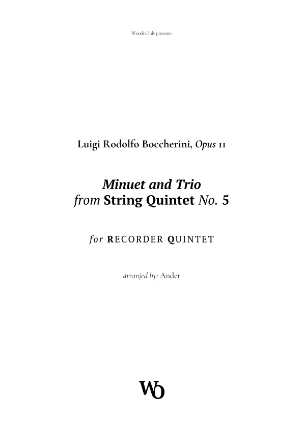 Minuet by Boccherini for Recorder Quintet (arr. Ander)