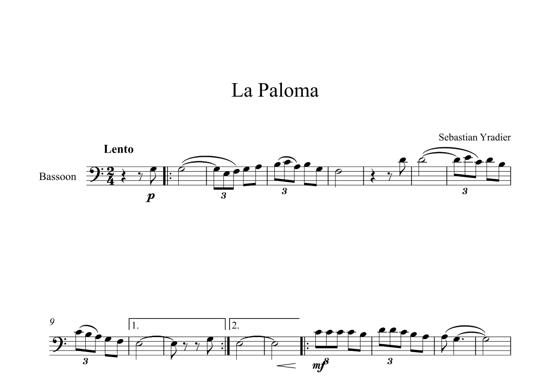 La Paloma - Sebastian Yradier (Bassoon) (arr. Digital Book Music)