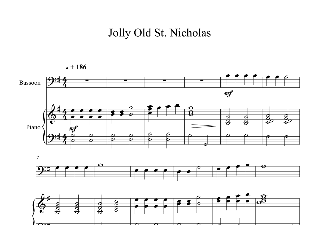 Jolly Old St. Nicholas (Bassoon + Piano) (arr. Digital Book Music)