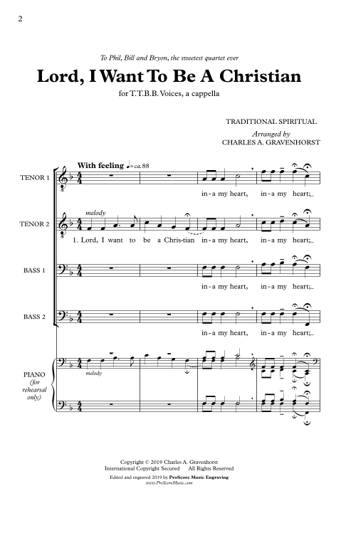Lord, I Want To Be A Christian – TTBB (a cappella) (arr. Charles A. Gravenhorst (Traditional Spiritual))
