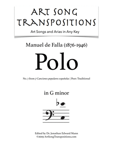 DE FALLA: Polo (transposed to G minor, bass clef) (arr. ArtSongTranspositions.com)