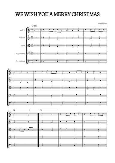 We Wish You a Merry Christmas for String Quintet • easy Christmas sheet music (arr. Benzaiten Editions)