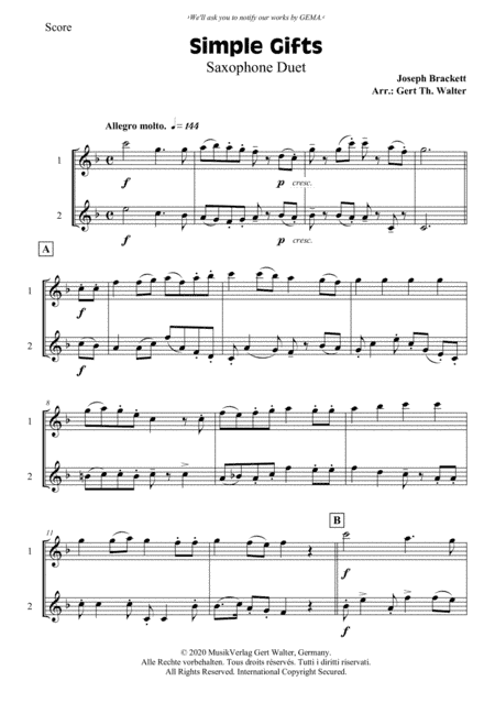 Simple Gifts (arr. Gert Th. Walter)
