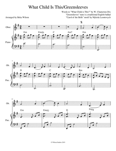 What Child is This?/Greensleeves--oboe solo (arr. Beka Wilson)
