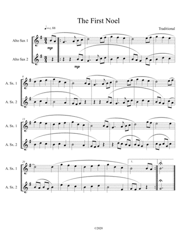 The First Noel (alto sax duet) (arr. B C Dockery)