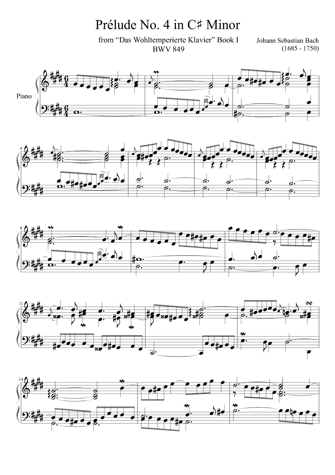 Prelude No. 4 BWV 849 in C sharp Minor (arr. Zachary Corbett)