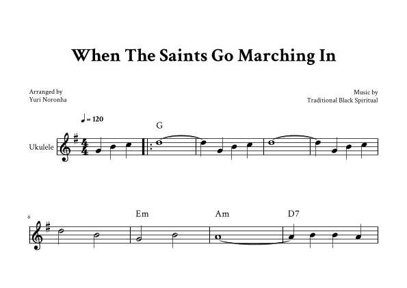 When The Saints Go Marching In - For Ukulele (G Major  with Chords) (arr. Yuri Noronha)