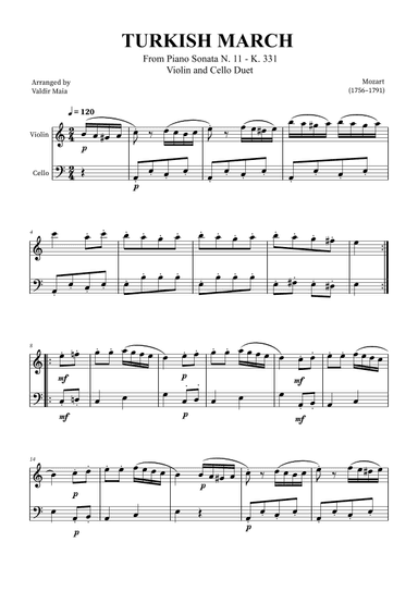Turkish March - Violin and Cello (arr. Valdir Maia)